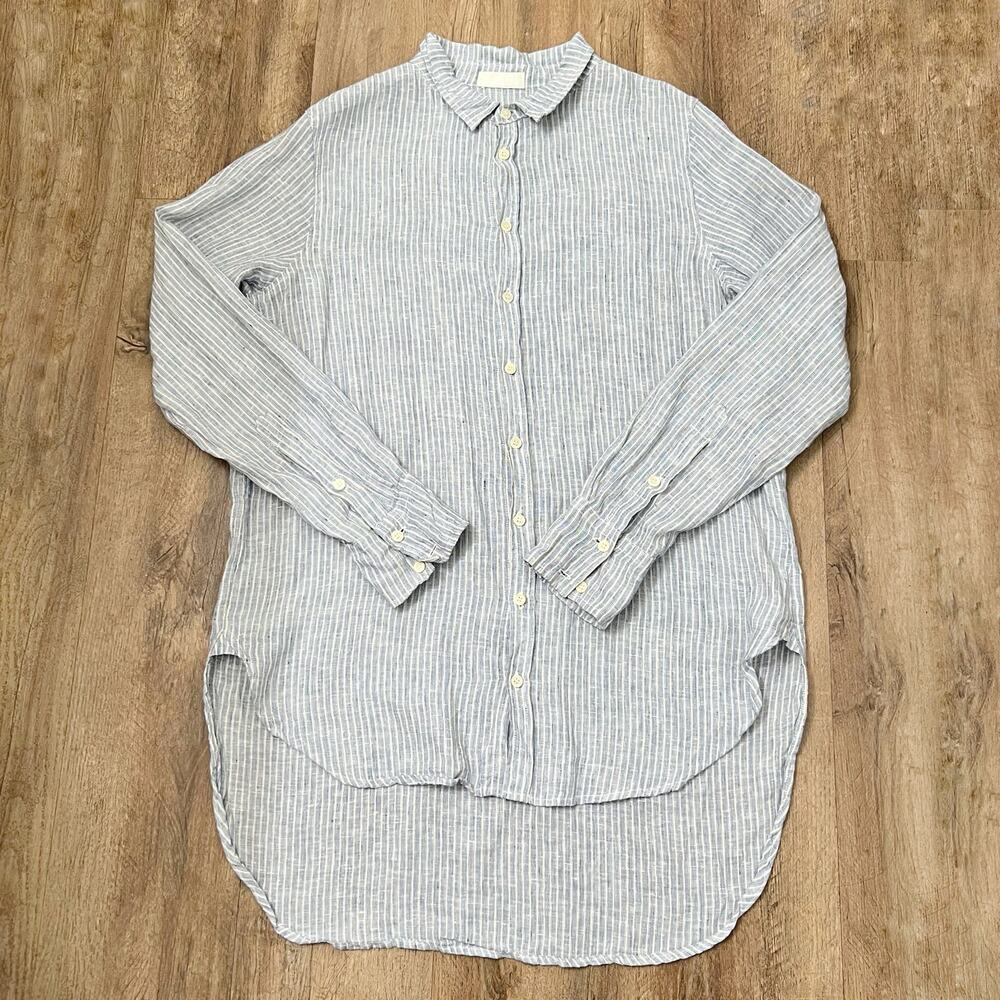 Cp Shades Women's Linen Long Sleeves Striped Tunic Shirt Size Medium
